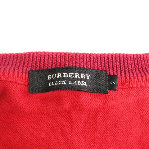 バーバリーブラックレーベル BURBERRY BLACK LABEL ニット セーター 長袖 ロゴ ワンポイント ドット コットン 赤 レッド 2 メンズ_画像6