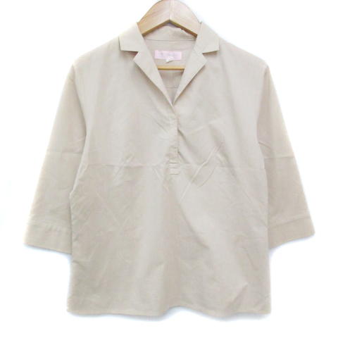  M ke- Michel Klein shirt blouse pull over 7 minute sleeve open color half button plain 38 beige lady's 