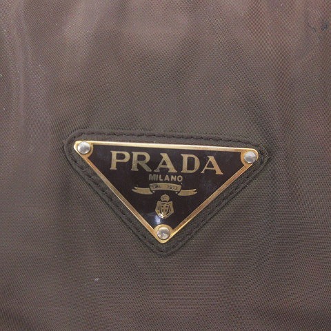 プラダ PRADA 三角プレート ロゴ チェーン トートバッグ ショルダーバッグ B4831 ゴールド金具 ナイロン レザー カーキ系 ブラウン系の画像7