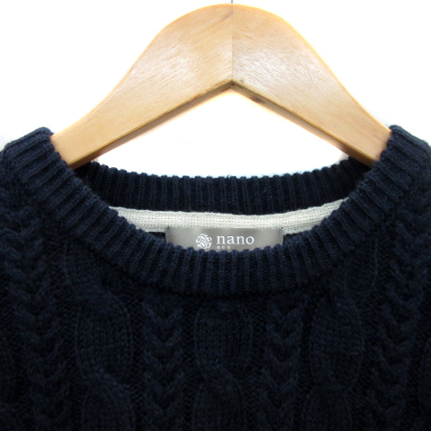 nano &ko-nano&co Nano Universe knitted sweater long sleeve round neck cable braided wool S navy blue navy /YS23 lady's 