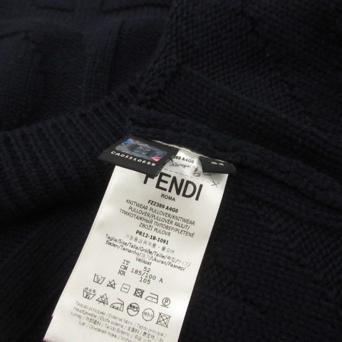 フェンディ FENDI Repeat Logo Knit Sweater マルチロゴ リピートロゴ 長袖 ニット セーター クルーネック 52 XL 紺 ネイビー /KH メンズ_画像7