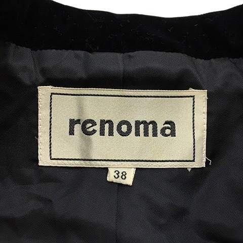 レノマ renoma ジャケット テーラード シングル ベロア調 総柄 肩パッド 長袖 38 黒 ブラック レディース_画像5