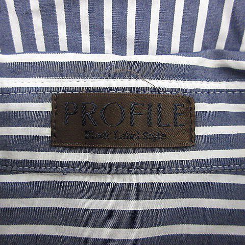  profile PROFILE shirt turn-down collar long sleeve cotton thin stripe 38 blue white blue white tops /BT lady's 