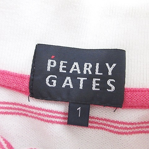 パーリーゲイツ PEARLY GATES ゴルフ ポロシャツ ノースリーブ ボーダー リブ 刺繍 綿 白 ピンク ホワイト 1 レディース_画像3