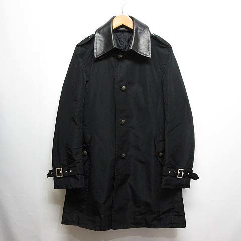 アルチザン ARTISAN 中綿 ステンカラー コート ベルト付き S 黒 ブラック レザー襟着脱可 コンチョボタン 裏地付き 日本製 メンズ