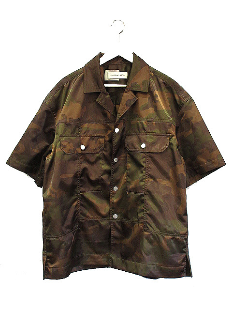 FenG CHen WANG フェンチェンワン 22SS FCW CAMOUFLAGE SHIRT FS13SHI814 カモフラージュシャツ M ブラウン 半袖 トップス 迷彩 メンズ_画像1