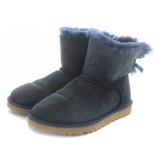 アグ オーストラリア UGG australia ミニベイリーボウ MINI BAILEY BOW ムートンブーツ リボン ショート 24cm 紺 ネイビー 1005062 /SR8 レ_画像2