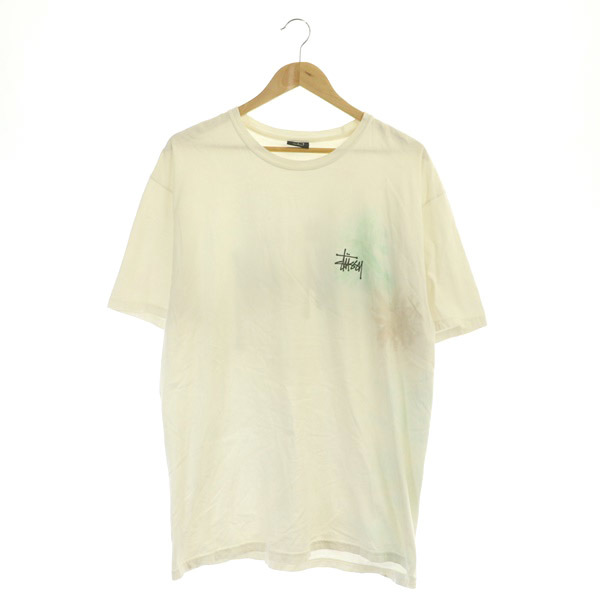 ステューシー STUSSY Tシャツ 半袖 クルーネック コットン ロゴプリント L アイボリー /MY ■GY18 メンズ_画像1