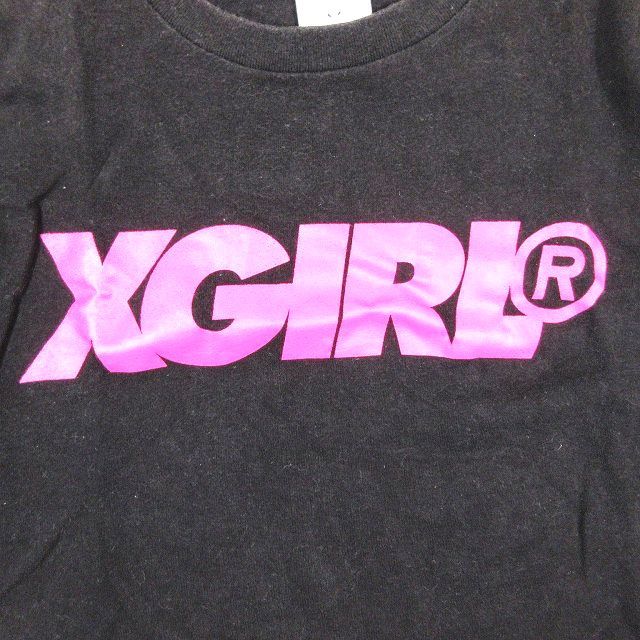  X-girl x-girl футболка cut and sewn Logo принт вырез лодочкой короткий рукав чёрный черный розовый F женский 