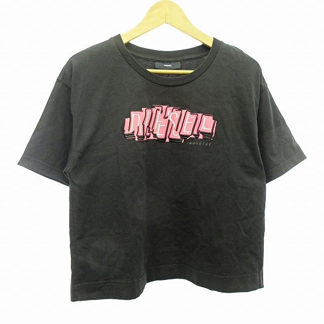 ディーゼル DIESEL 美品 Tシャツ カットソー 半袖 ロゴ 刺繍 黒 XS 0728 ■GY18 レディース_画像1