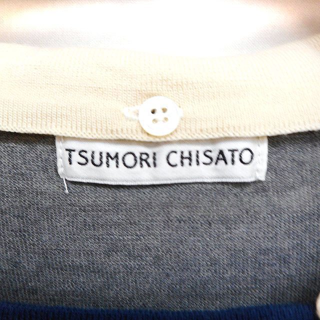  Tsumori Chisato TSUMORI CHISATO color scheme knitted sweater 7 minute sleeve collar high gauge wool 2 navy navy blue /FT2 lady's 