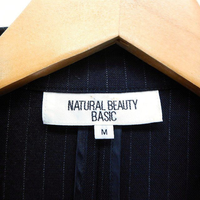 ナチュラルビューティーベーシック NATURAL BEAUTY BASIC テーラードジャケット シングル ストライプ柄 シルク混 M 黒 /FT46 レディース_画像3