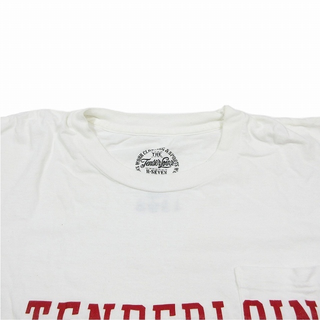 テンダーロイン TENDERLOIN Tシャツ 半袖 クルーネック ロゴ プリント 胸ポケット カットソー プルオーバー M 白 ホワイト/9 メンズ_画像3