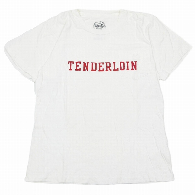 テンダーロイン TENDERLOIN Tシャツ 半袖 クルーネック ロゴ プリント 胸ポケット カットソー プルオーバー M 白 ホワイト/9 メンズ_画像1