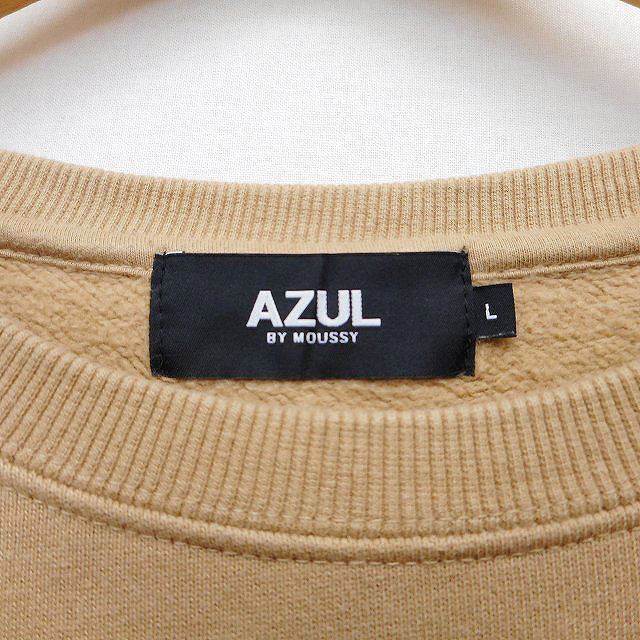 アズールバイマウジー AZUL by moussy トレーナー チュニック 裏起毛 英字 プリント シンプル 切替リブ 長袖 丸首 綿 L 茶 /HT5 レディース_画像3