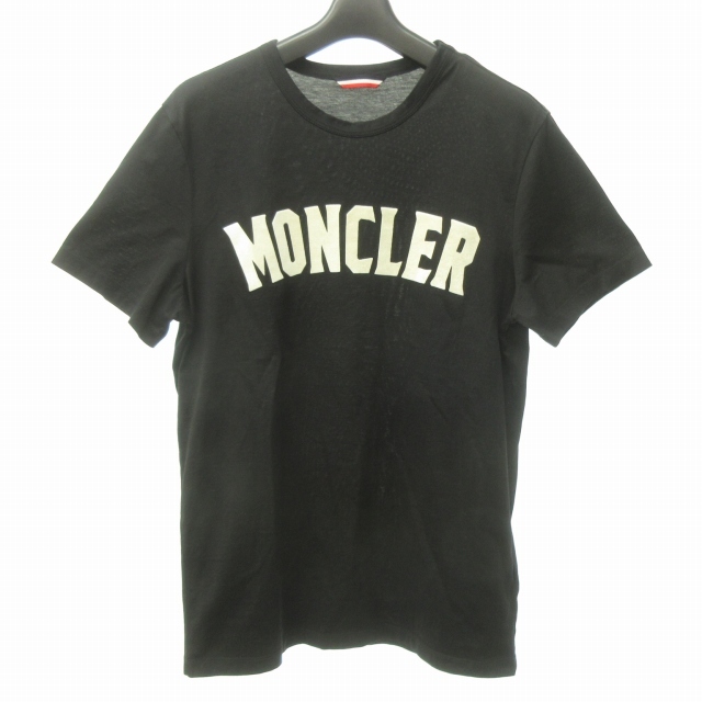 モンクレール MONCLER 19SS ジーニアス GENIUS Tシャツ カットソー 半袖 フロントロゴ フロッキープリント 黒 ブラック S 0806 メンズ