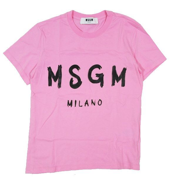 エムエスジーエム MSGM ブラッシュロゴ プリント Tシャツ カットソー 半袖 クルーネック ピンク XS レディース