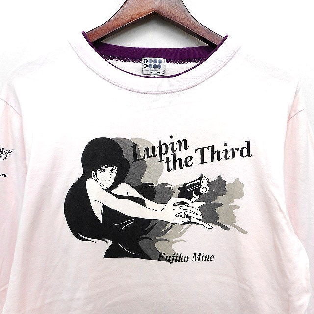  Takeo Kikuchi TAKEO KIKUCHI Lupin III LUPIN the 3rd collaboration T-shirt Mine Fujiko print switch rib long sleeve ound-necked cotton 2 pink /HT34 men's 