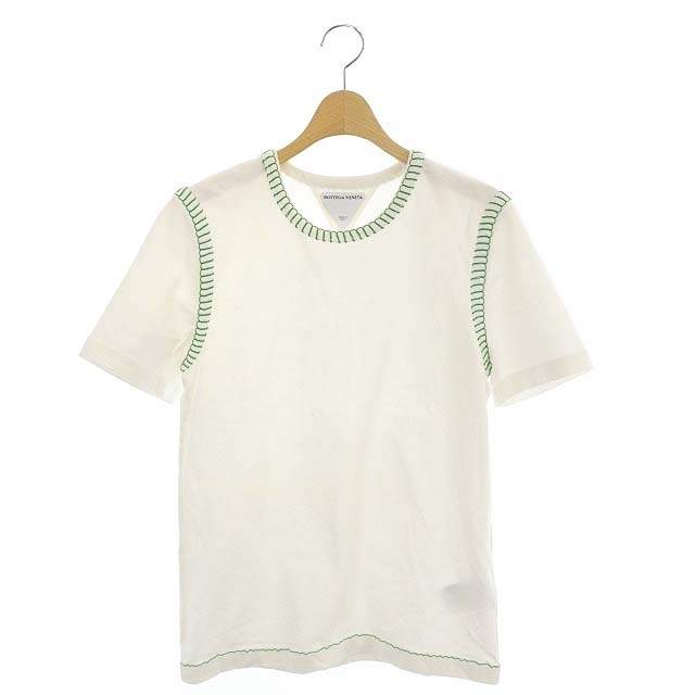 ボッテガヴェネタ CREW-NECK T-SHIRT WITH CONTRASTING STITCHING Tシャツ カットソー 半袖 ステッチ XS 白 緑 690713 /DF ■OS レディース