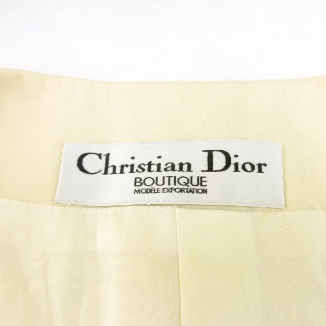 クリスチャンディオール Christian Dior BOUTIQUE ヴィンテージ ノーカラージャケット コート ウール ミドル丈 アイボリー 系 約L_画像4