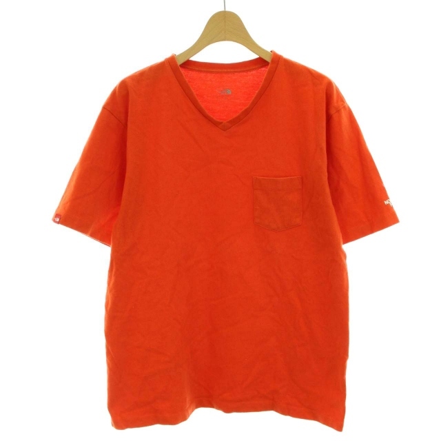 ザノースフェイス THE NORTH FACE Tシャツ カットソー Vネック ロゴ 半袖 M オレンジ /DK ■GY03 メンズ_画像1