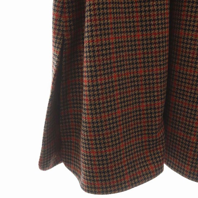  Drawer fur cuff skirt fox fur turn-down collar coat long check 36 beige black orange lady's 