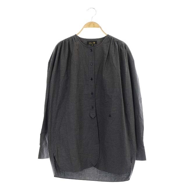 ドゥロワー Drawer コットンチェックノーカラーシャツ 長袖 36 グレー 黒 ブラック /HK ■OS レディース