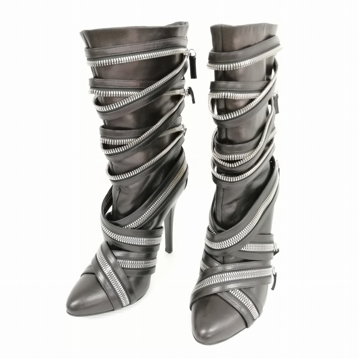 バルマン BALMAIN × ジュゼッペザノッティ GiuseppeZanotti コラボ ロング ブーツ ジッパーデザイン 美品 38 ブラック IBO42 レディース_画像1