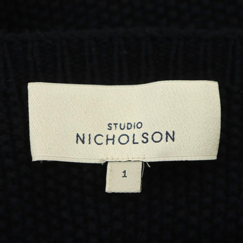 スタジオニコルソン STUDIO NICHOLSON Gili Sweater コットンカシミヤ プルオーバーワッフルニット セーター 長袖 1 紺 ネイビー_画像3