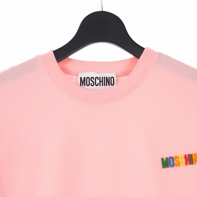 未使用品 モスキーノ MOSCHINO 20SS 裾ドローストリング マルチ ロゴ ショート丈 Tシャツ 半袖 カットソー 36 ピンク A0701 レディース_画像3