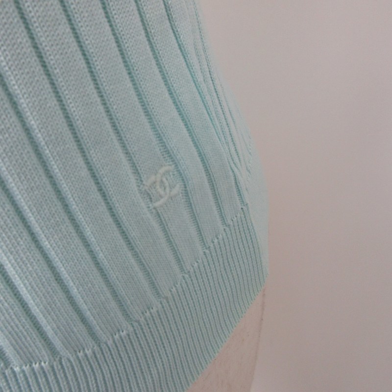 シャネル CHANEL BOUTIQUE 97P 90s ヴィンテージ Authentic Short Sleeve リブニット セーター カットソー ココマーク刺繍 チビ丈 40 約Lの画像7