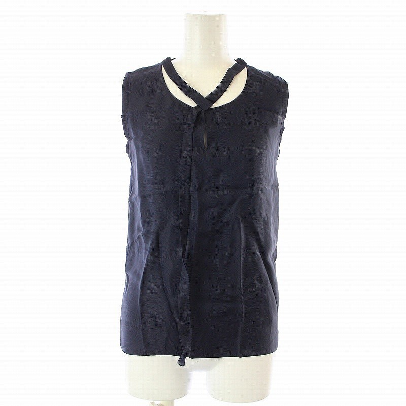  Donna Karan New York DKNY cut and sewn pull over no sleeve key neck knitted switch wool P S navy blue navy lady's 