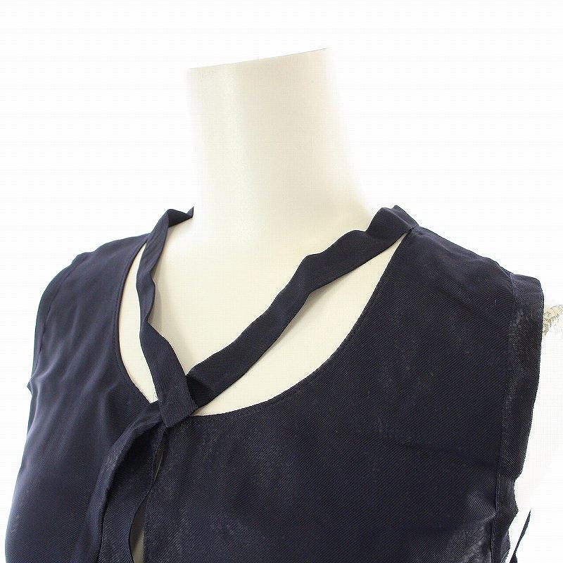  Donna Karan New York DKNY cut and sewn pull over no sleeve key neck knitted switch wool P S navy blue navy lady's 
