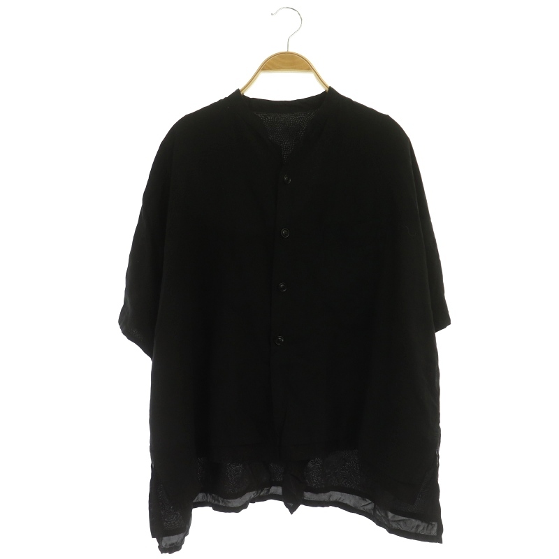 ワイズ Y's ヨウジヤマモト 21SS シャツ オーバーサイズ 五分袖 2 黒 ブラック/DF ■OS レディース