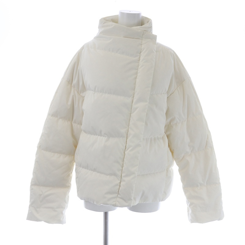 セオリー theory LIGHT POLY TWILL2 OFFSET PUFFER ダウンジャケット ショート ハイネック ジップアップ S 白 ホワイト 8309610 /SI19