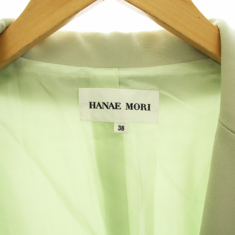 ハナエモリ HANAE MORI テーラードジャケット シングル 3B ウール 肩パッド入 38 M 黄緑 イエローグリーン /HN10 ■GY11_画像8