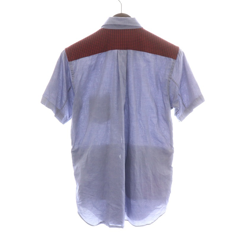 コムデギャルソンシャツ COMME des GARCONS SHIRT BOYS シャツ カジュアルシャツ 半袖 切替 千鳥格子 ウール M 青 マルチカラーの画像2