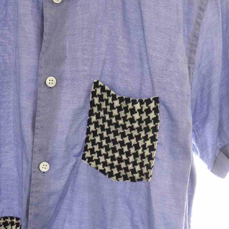 コムデギャルソンシャツ COMME des GARCONS SHIRT BOYS シャツ カジュアルシャツ 半袖 切替 千鳥格子 ウール M 青 マルチカラーの画像4