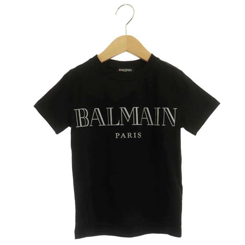 バルマン BALMAIN キッズ コットン ロゴ Tシャツ カットソー 半袖 プリント 6A 黒 ブラック /ES ■OS ■SH キッズ_画像1