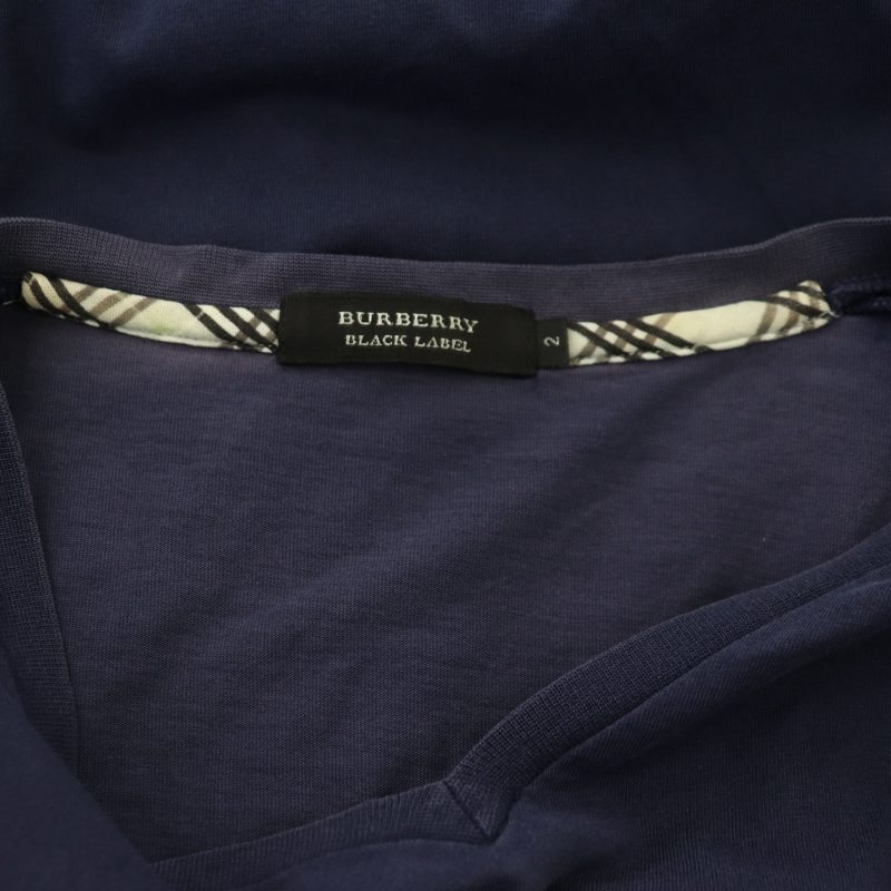 バーバリーブラックレーベル BURBERRY BLACK LABEL ロゴ刺繍 Vネック Tシャツ 半袖 2 紺 ネイビー /HS ■OS ■AD メンズ_画像6