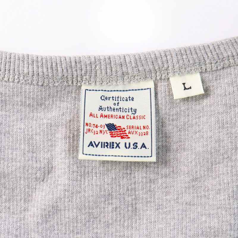 アヴィレックス AVIREX Tシャツ カットソー ロンT リブ クルーネック 長袖 L グレー /KU メンズ_画像3