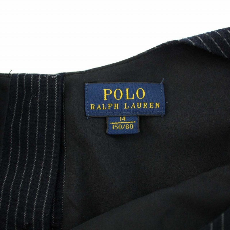 ポロ ラルフローレン POLO RALPH LAUREN ワンピース ひざ丈 ノースリーブ ストライプ リボンベルト 14 150cm 紺 ネイビー 白 赤 キッズ_画像3