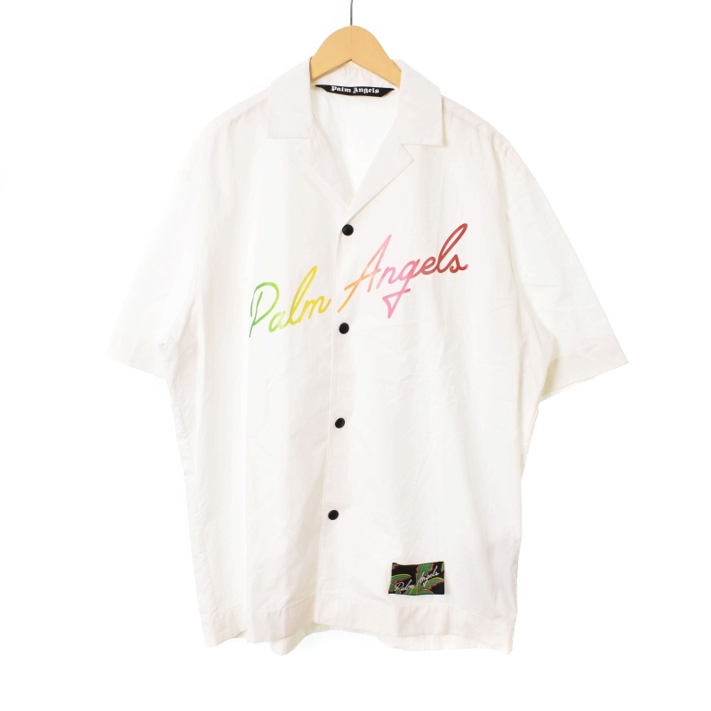 パームエンジェルス PALM ANGELS Miami Bowling Shirt ボーリングシャツ 開襟 半袖 プリント 46 白 ホワイト PMGA087S21FAB001 メンズ