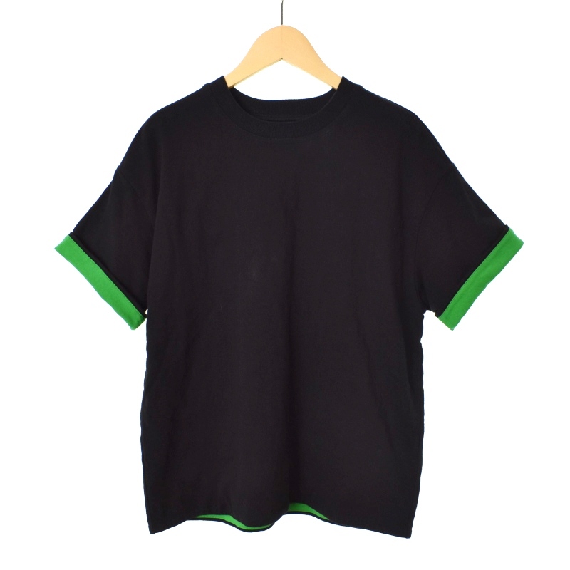 ボッテガヴェネタ BOTTEGA VENETA BLACK TWO-LAYERED T-SHIRT レイヤード Tシャツ カットソー 半袖 クルーネック XS 黒 ブラック 702429 メ_画像1