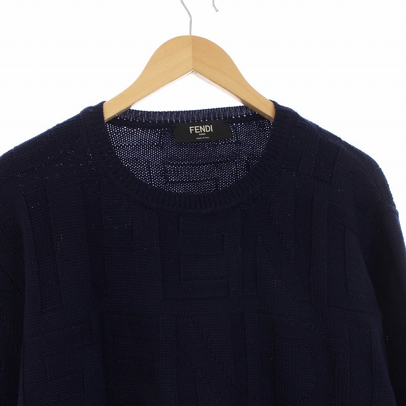 フェンディ FENDI Repeat Logo Knit Sweater マルチロゴ リピートロゴ 長袖 ニット セーター クルーネック 52 XL 紺 ネイビー /KH メンズ_画像4