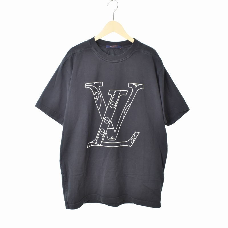 ルイヴィトン LOUIS VUITTON ×NBA 21SS LVロゴプリント Tシャツ 半袖 L ブラック 黒 RM212M NPG メンズ