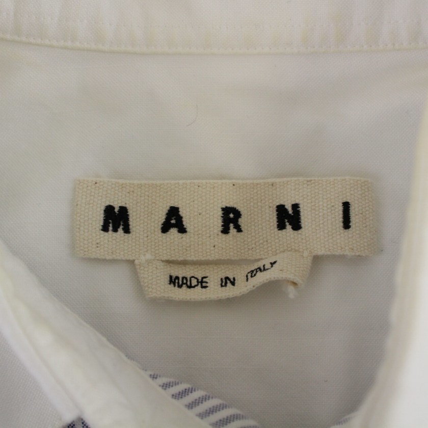 マルニ MARNI 2018年製 シャツ 長袖 ストライプ 切替 イタリア製 44 S 白 ホワイト 青 ブルー S18CUMUWDL119ST778-1359S メンズ_画像3