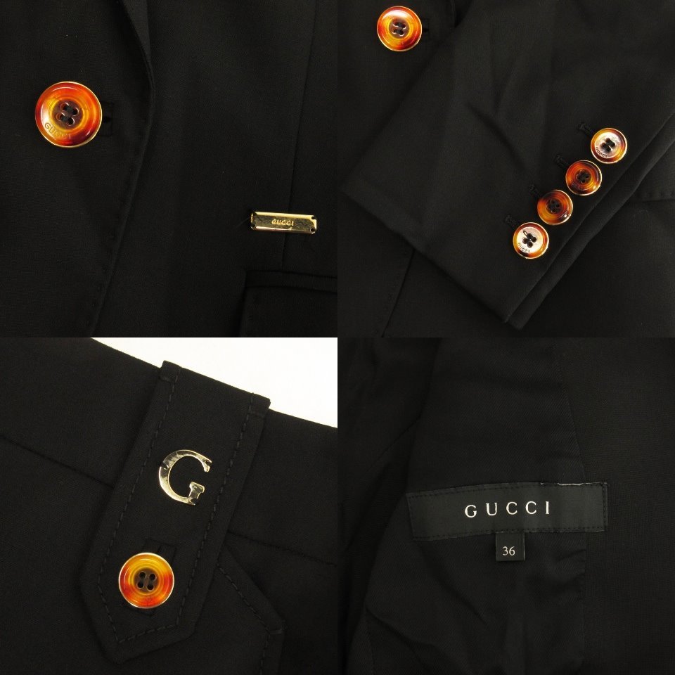グッチ GUCCI セットアップ スーツ テーラード ジャケット カラー釦 シングル タイトスカート ひざ丈 ウール イタリア製 黒 36 38_画像8