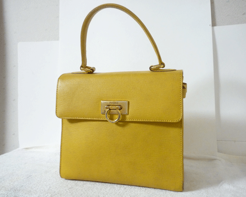 ジャンフランコフェレ?。荌NFRANCO FERRE　レザー　イエロー　黃色　2WAY　斜め掛けショルダー　ハンド　バッグ　レディース