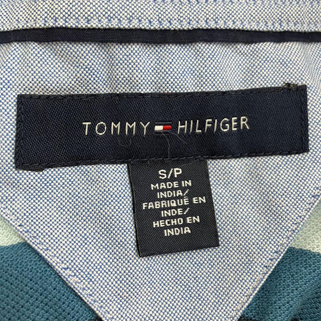 TOMMY HILFIGER トミーヒルフィガー ポロシャツメンズ S/Pサイズ Sサイズ相当 コットン ボーダー柄 ワンポイントシャツ ゴルフウェア 半袖